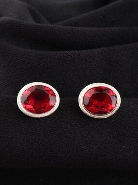 Natural red rubellite tourmaline bezel stud earrings large NEW 925 silver